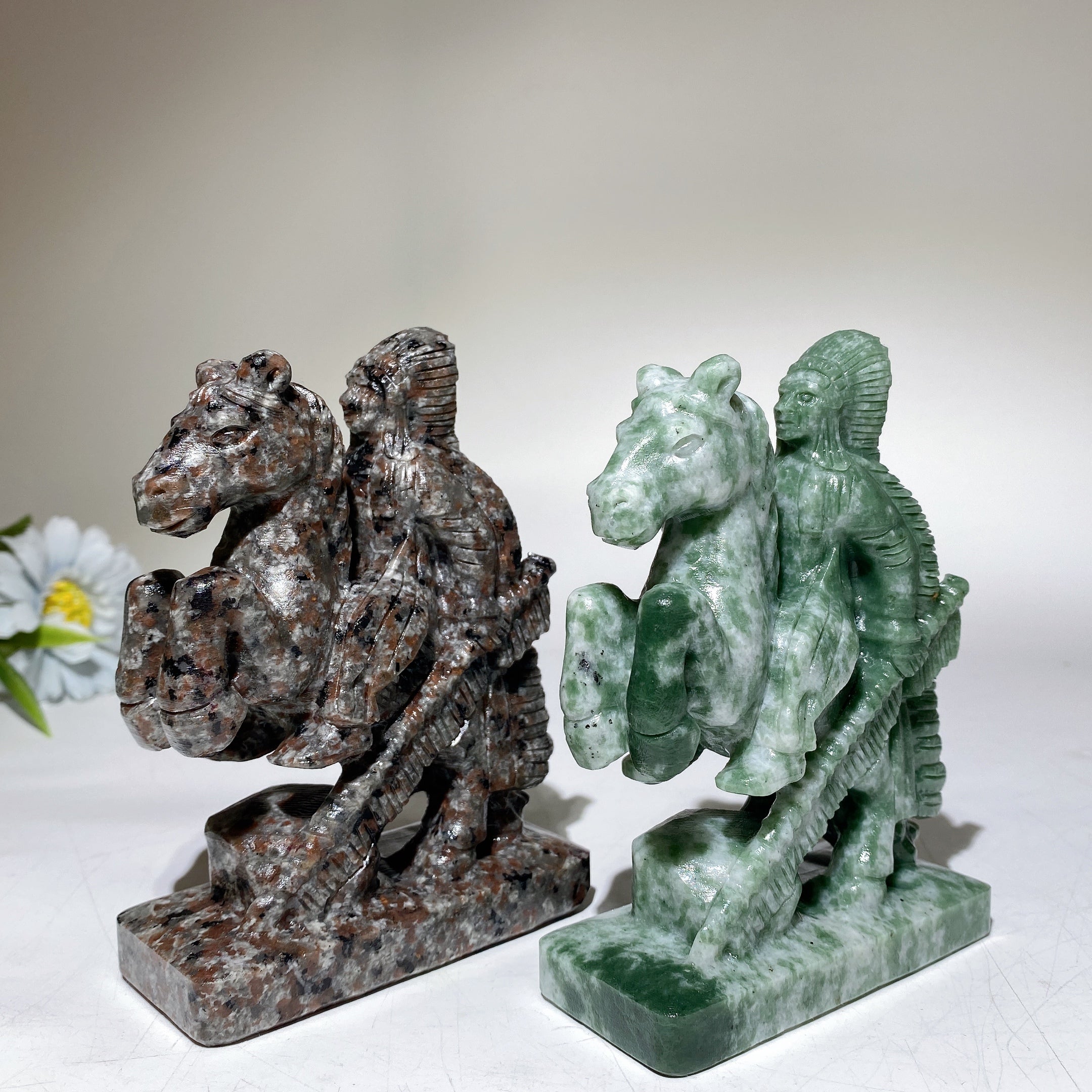 4.9" Yooperlite & Green Dot Jade Horse Crystal Figurines