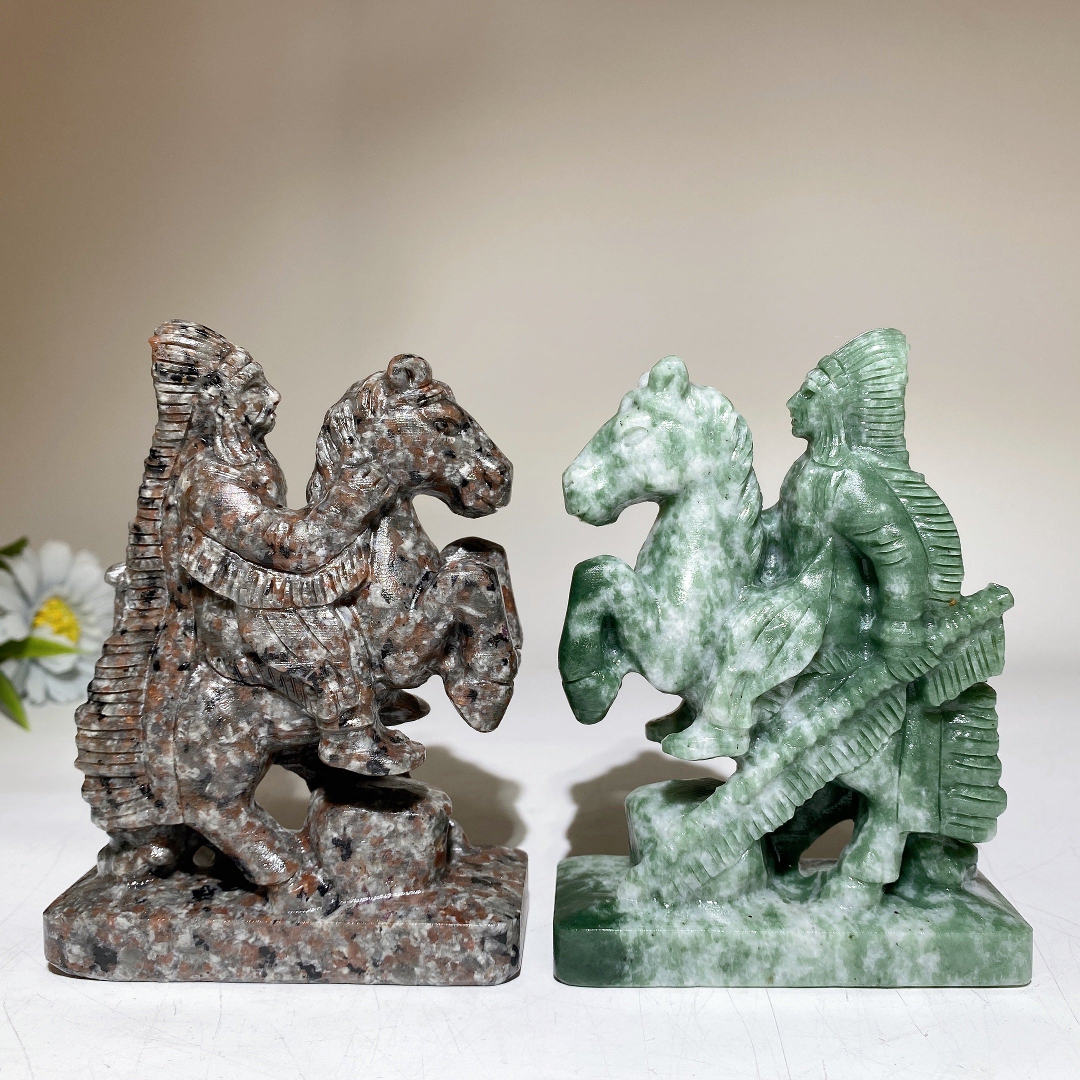 4.9" Yooperlite & Green Dot Jade Horse Crystal Figurines