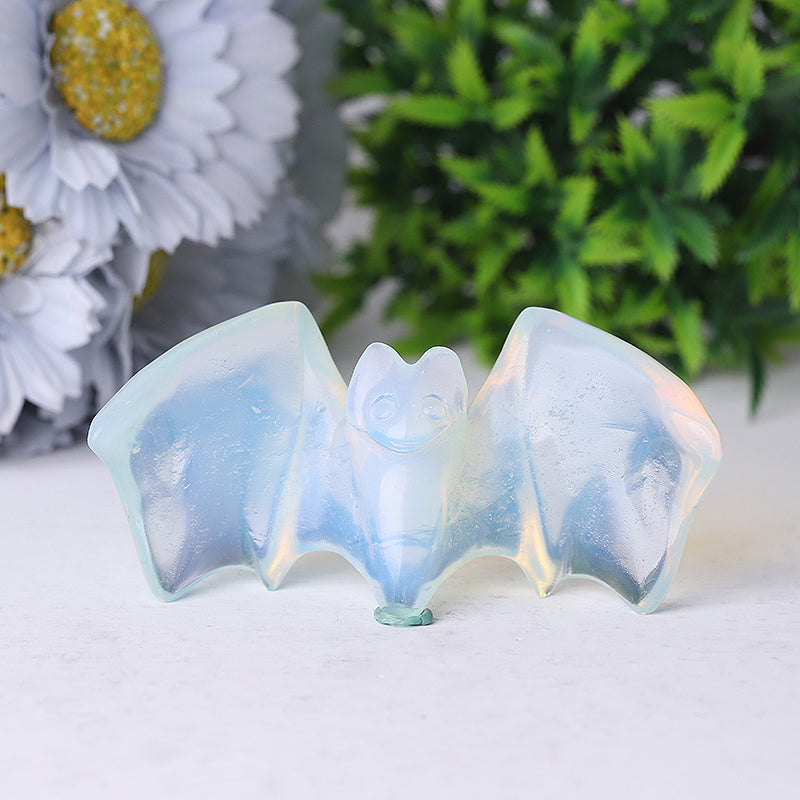 Sculpture de chauve-souris en cristal d'obsidienne noire de 4 pouces