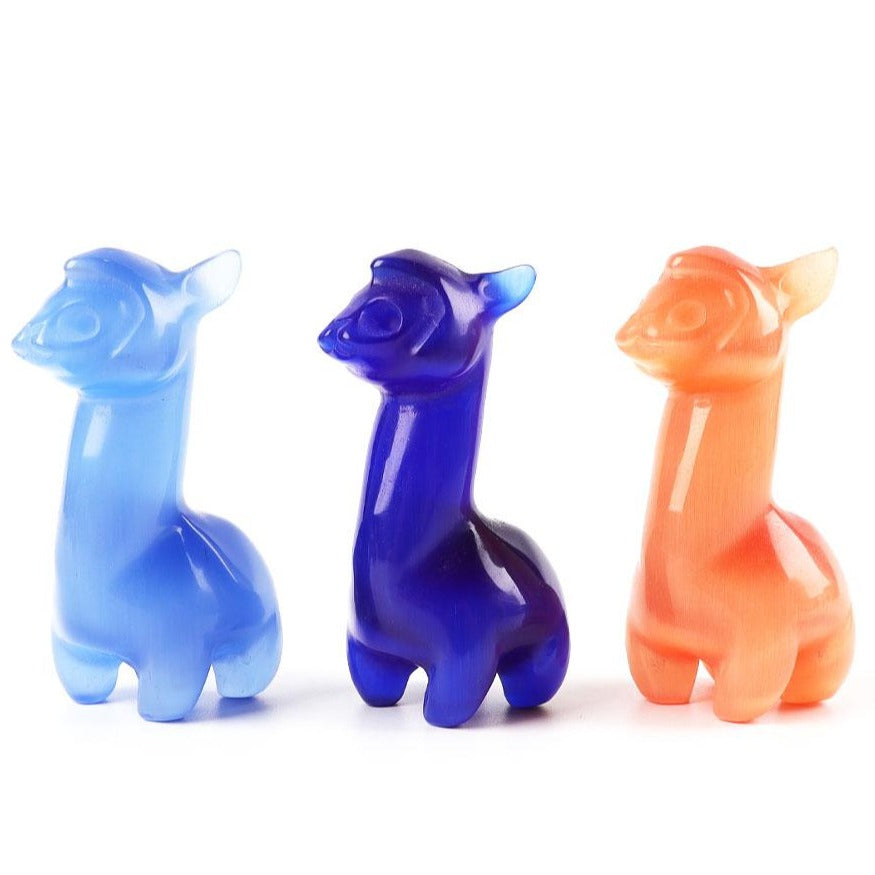 Figurine d'alpaga en cristal œil de chat sculpté de 4 pouces