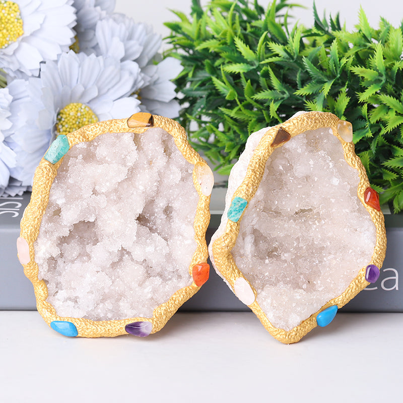 Bol chakra en quartz clair druzy de 4 pouces