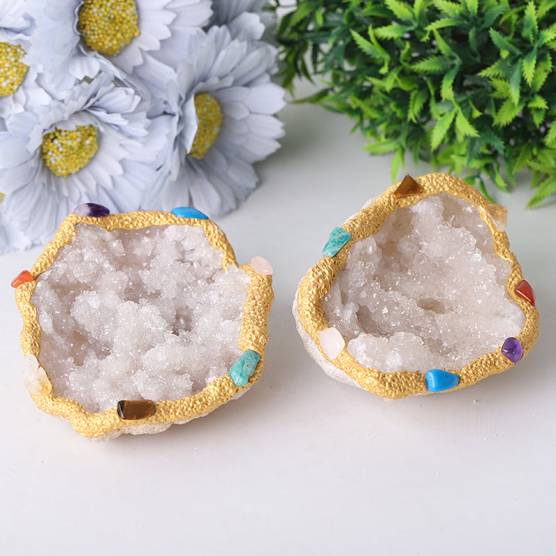 Bol chakra en quartz clair druzy de 4 pouces