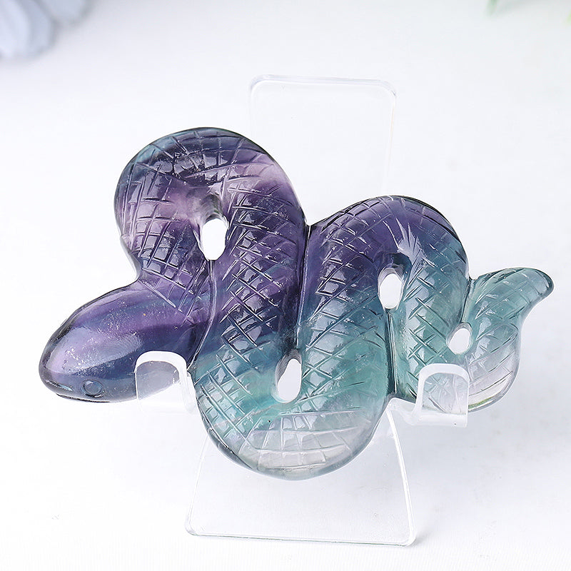 Figurine de serpent en cristal de fluorite sculptée de 4 pouces