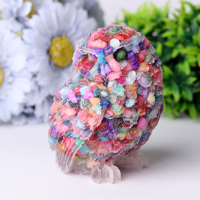 Figurine de hibou en cristal sculptée à la main de 4 pouces