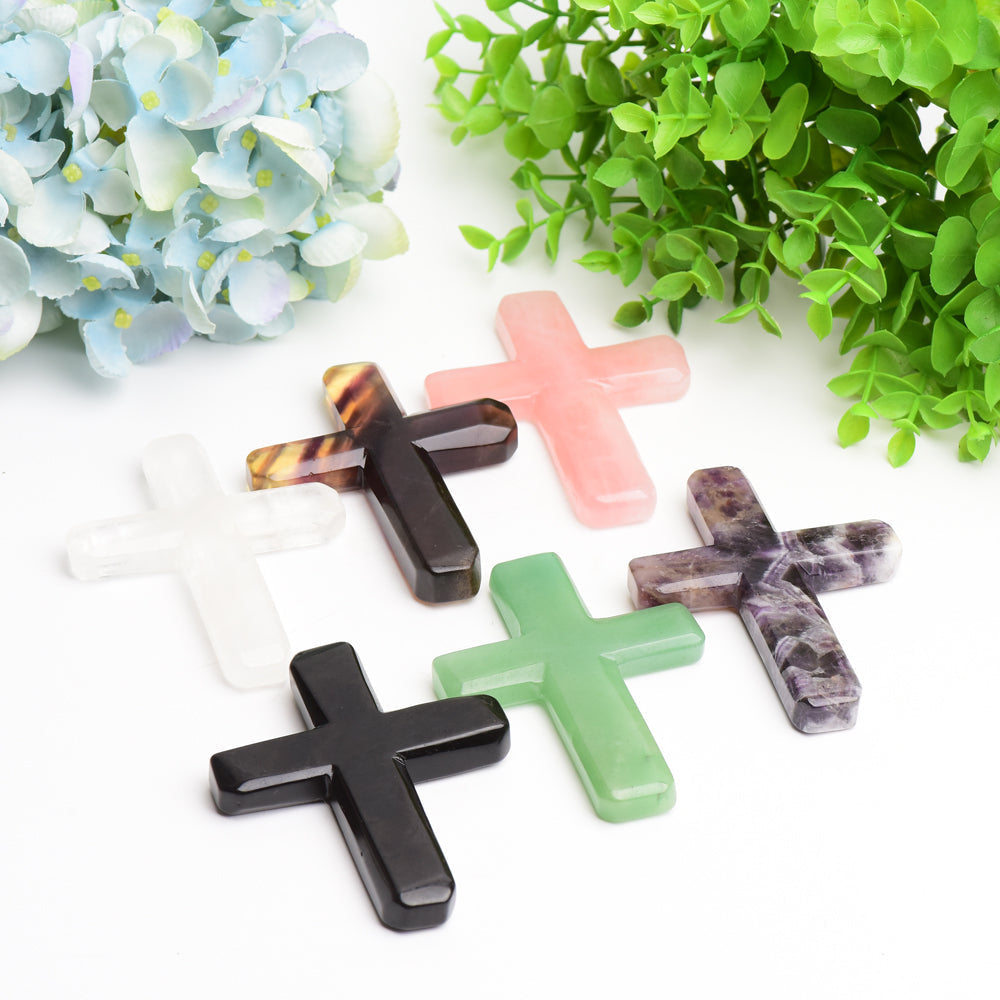 4 Inch Mixed Crystal Cross Carving Figurine Healing Energy