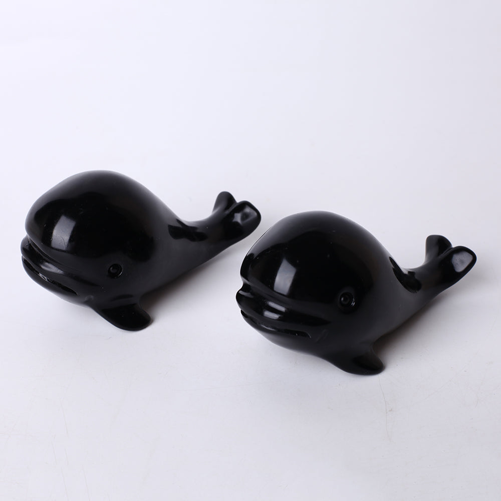 Figurine sculptée de baleine en cristal d'obsidienne de 4 pouces