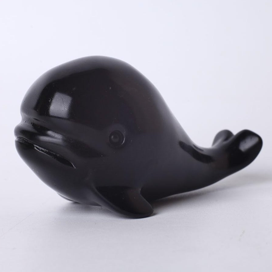 Figurine sculptée de baleine en cristal d'obsidienne de 4 pouces