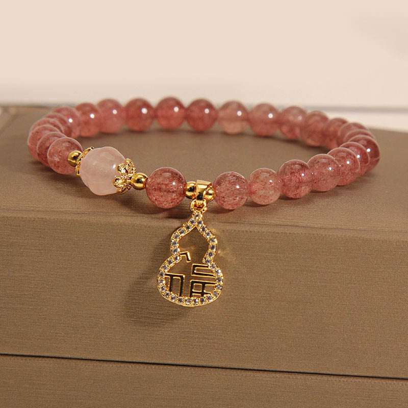 Bracelet d'énergie positive en quartz fraise avec breloque Fu