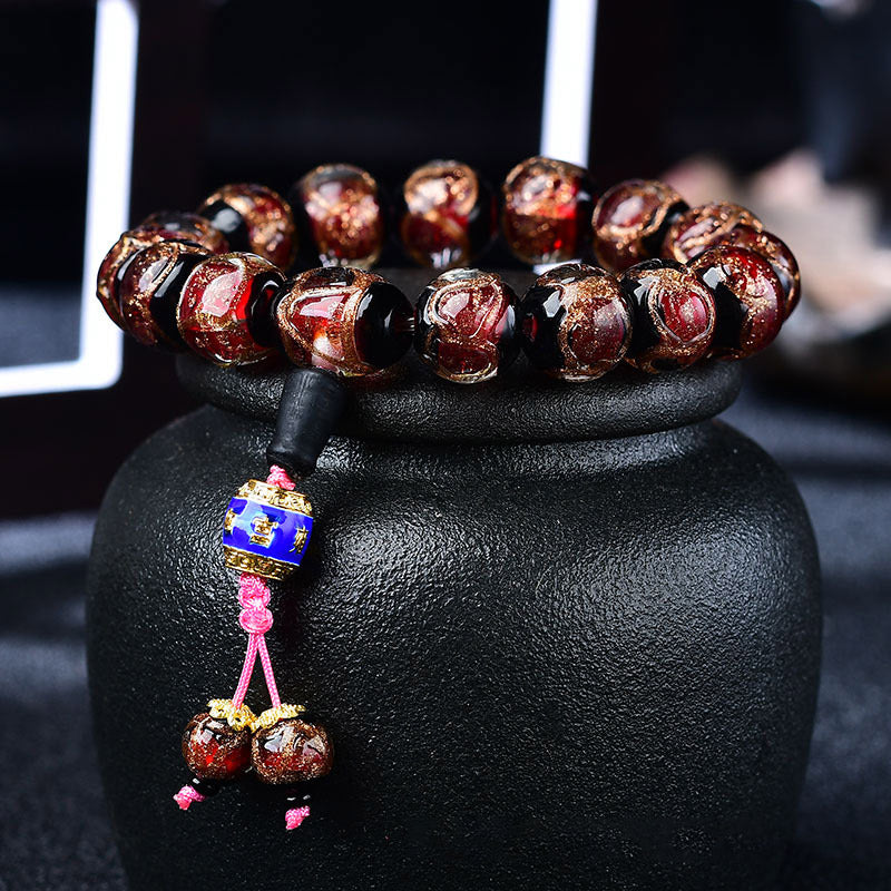 Bracelet de guérison tibétain en agate veine de dragon 14 mm