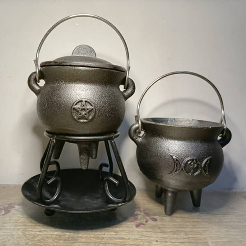 Chaudron triple lune en fonte pour rituels de méditation