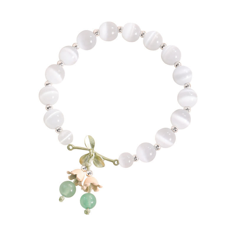 Bracelet à breloques de paix en aventurine verte œil de chat 8 mm