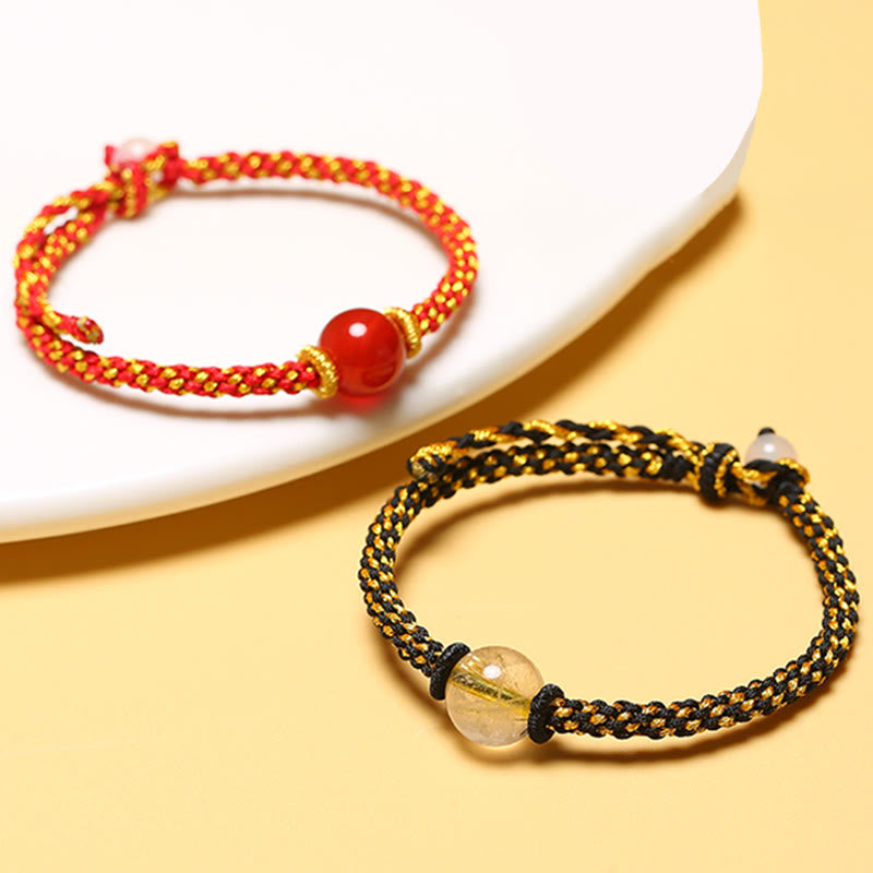 Bracelet tressé fait main en agate rouge et améthyste calme