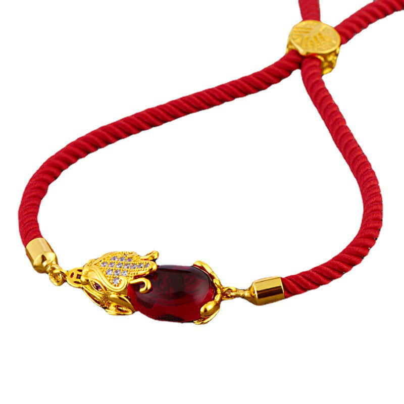 Bracelet Pixiu en agate rouge ajustable pour la richesse et la chance