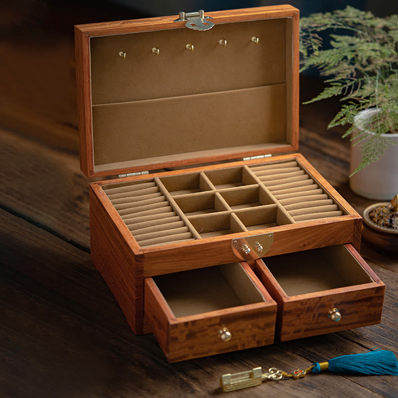 Coffret à bijoux en palissandre fait main, grande taille, verrouillable, 25,5 cm