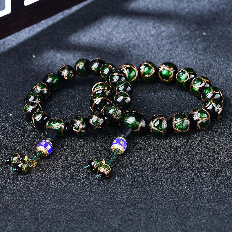 Bracelet de guérison tibétain en agate veine de dragon 14 mm