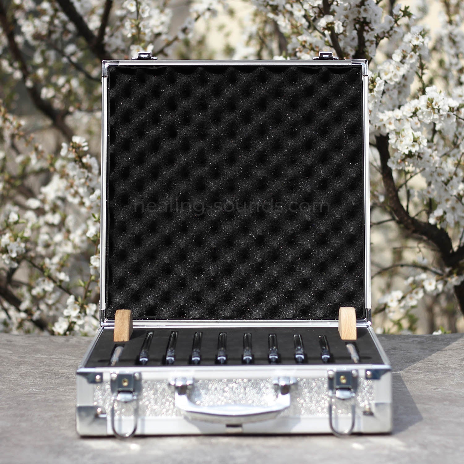 Jeu de diapasons en cristal transparent 432 Hz avec boîte - 8 pièces - 10 mm/20 mm