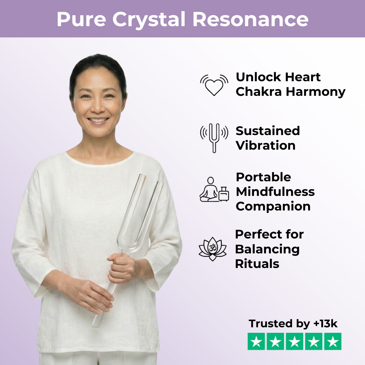 Diapason en cristal de quartz givré 432 Hz avec motifs