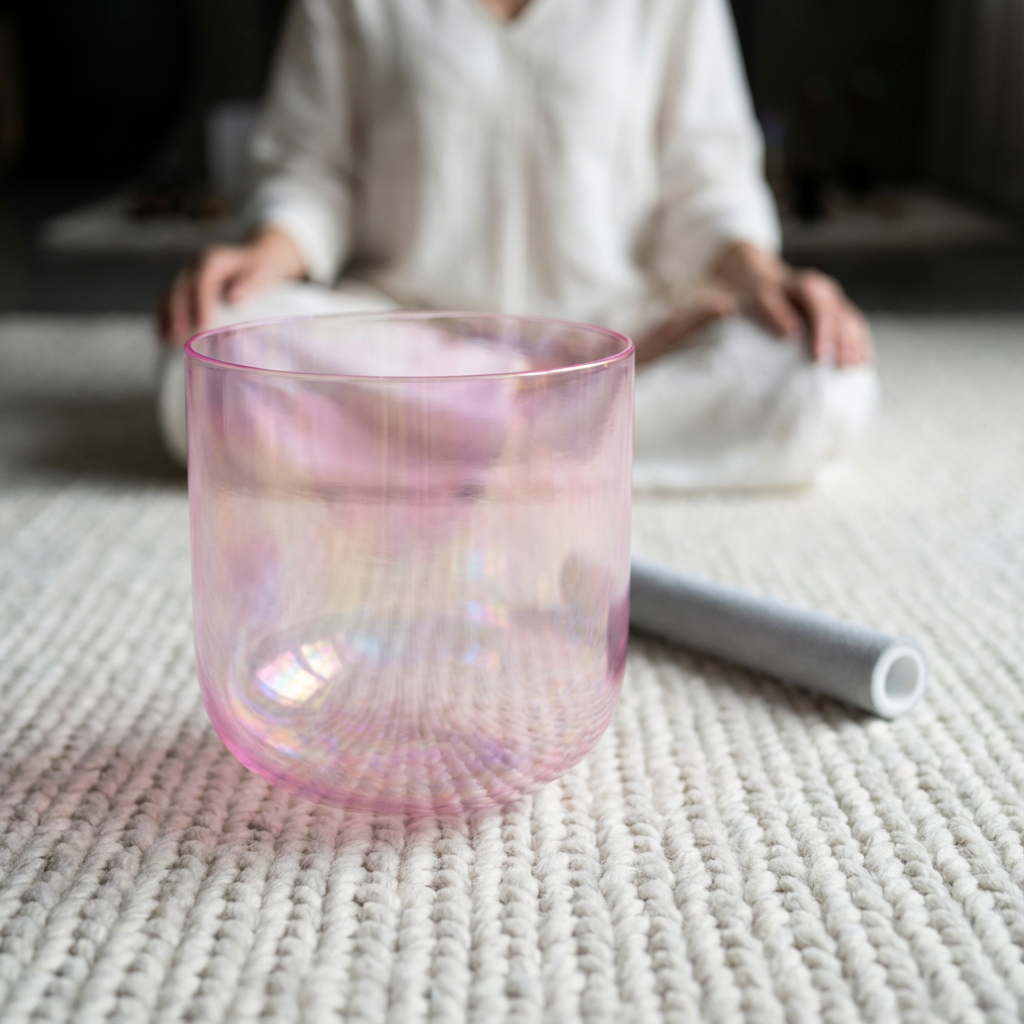 Bol chantant en cristal rose clair Alchemy Cosmic Light 432 Hz avec sac