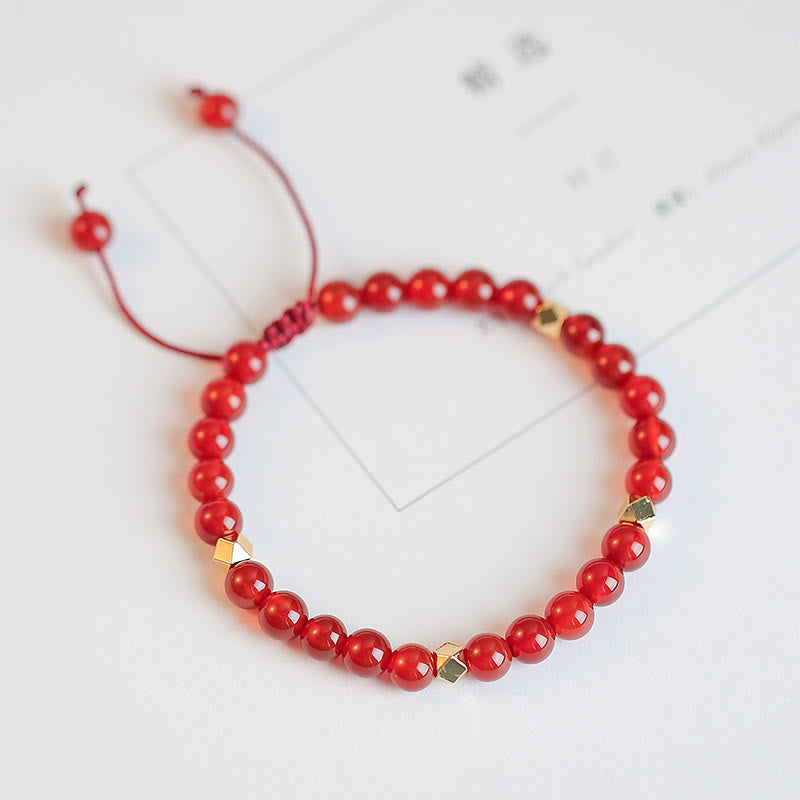 Bracelet de confiance en agate rouge naturelle avec breloque trèfle à quatre feuilles et étoile