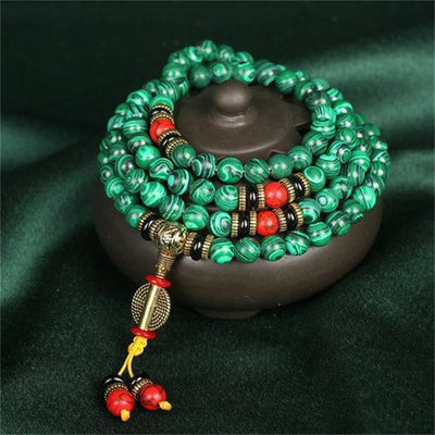Collier et bracelet de méditation en malachite de 8 mm avec 108 perles