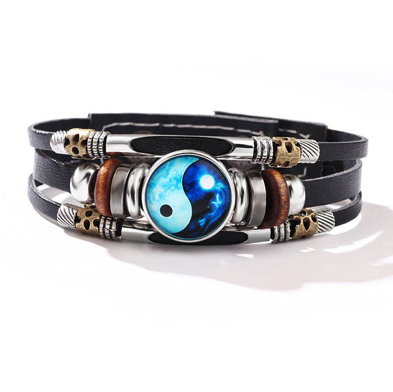 Bracelet d'équilibre unisexe en cuir Yin Yang 21,5 cm