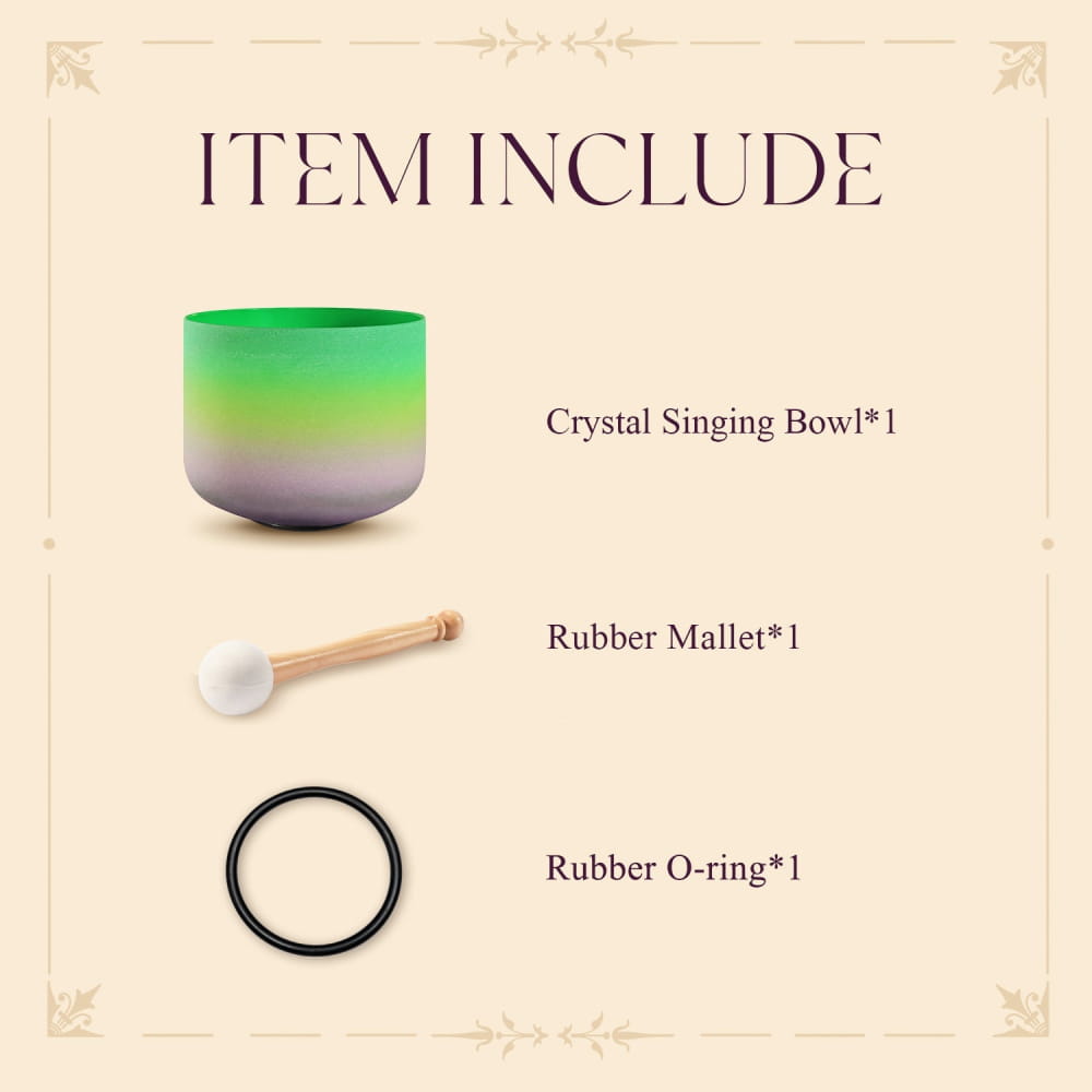 Gradient-colored 440Hz 9’’ F Note Rainbow Color Crystal Singing Bowl with mallet and o-ring
