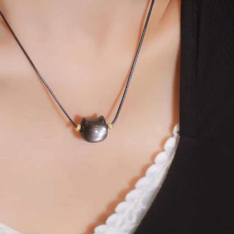 Gold Sheen Obsidian Lucky Cat Protection Bracelet 8mm