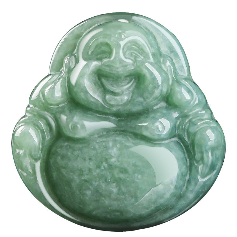 Collier Bouddha rieur en jade cyan, unisexe, 24 mm