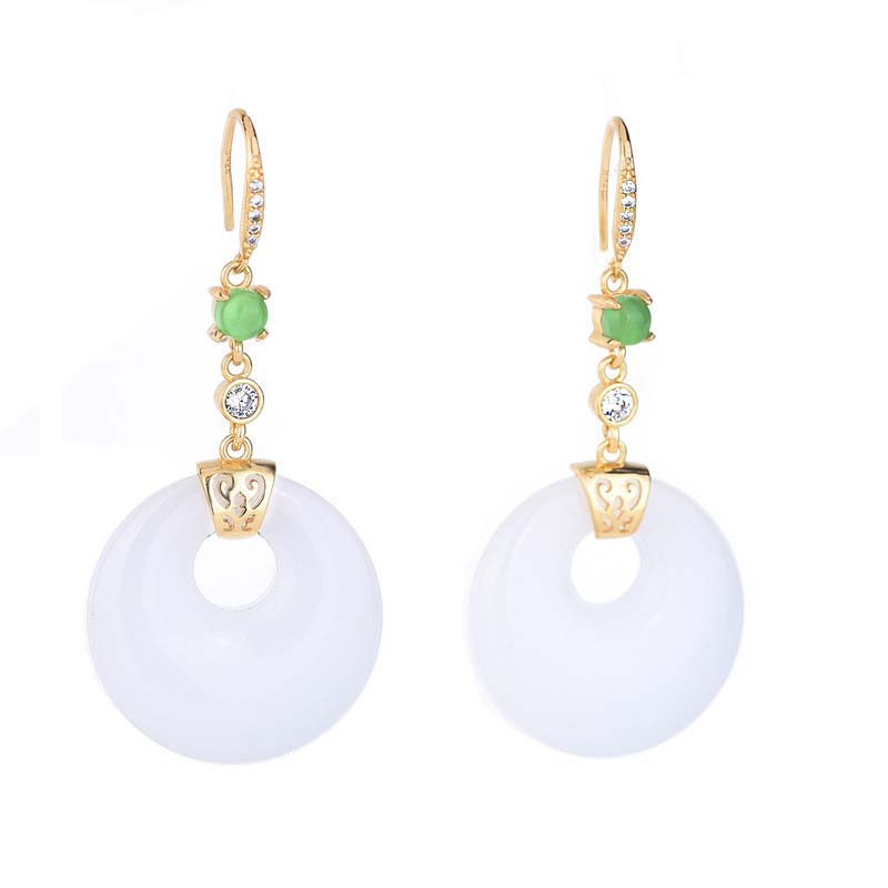 Boucles d'oreilles pendantes en jade blanc pour la protection et la chance