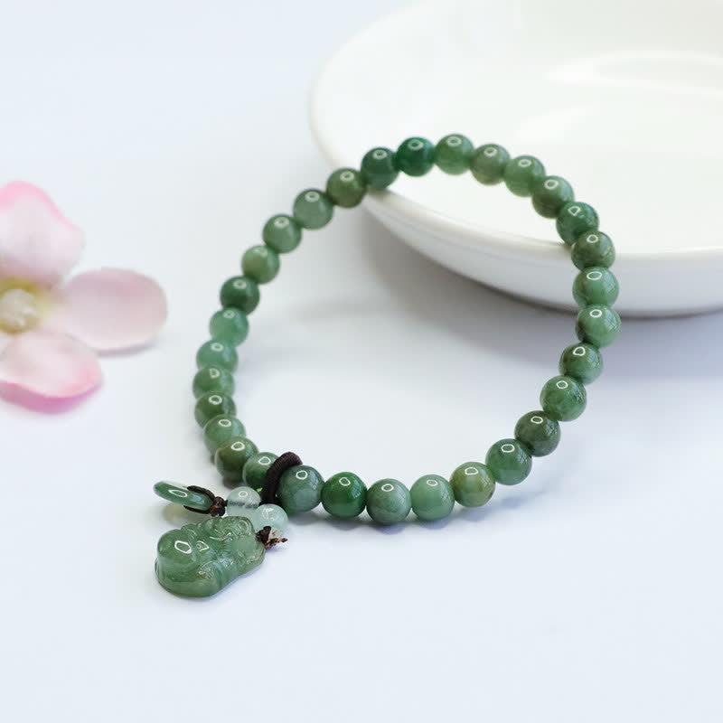 Bracelet Bouddha en jade cyan avec breloque Bouddha rieur pour la guérison