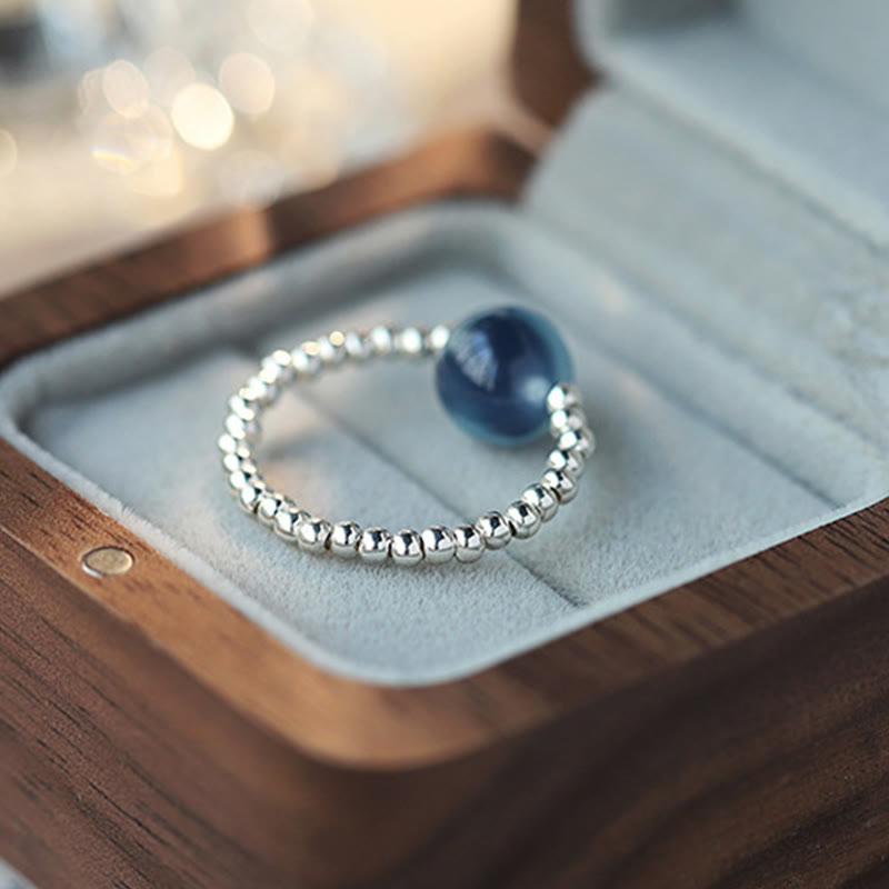 Bague en agate bleue bonbon de 8 mm - Argent sterling