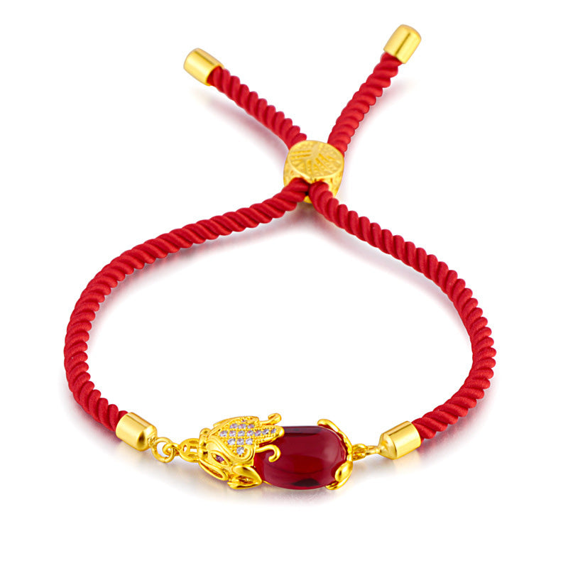 Adjustable Red Agate Pixiu Bracelet for Wealth & Luck