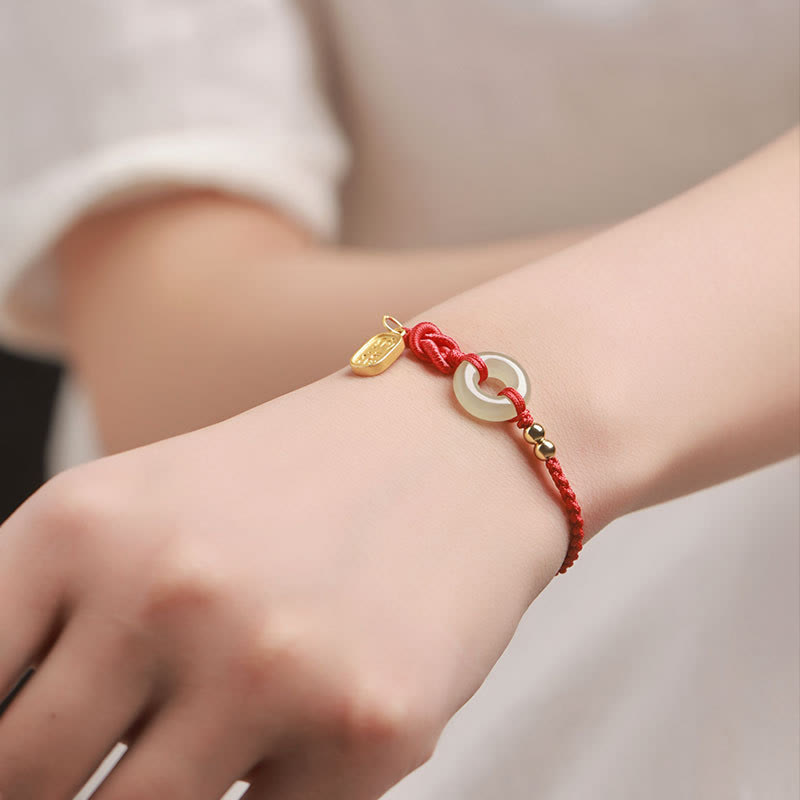Bracelet Fu en jade Hetian avec boucle de paix pour la chance