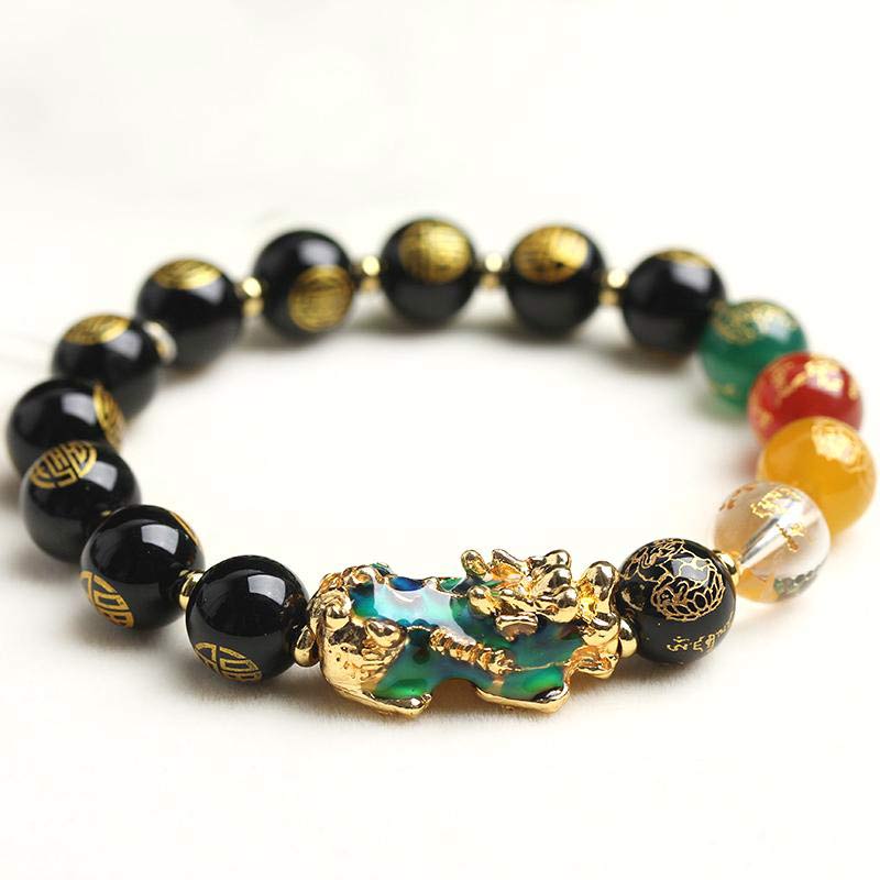 10mm Color-Changing Pixiu Obsidian Luck Bracelet for Feng Shui