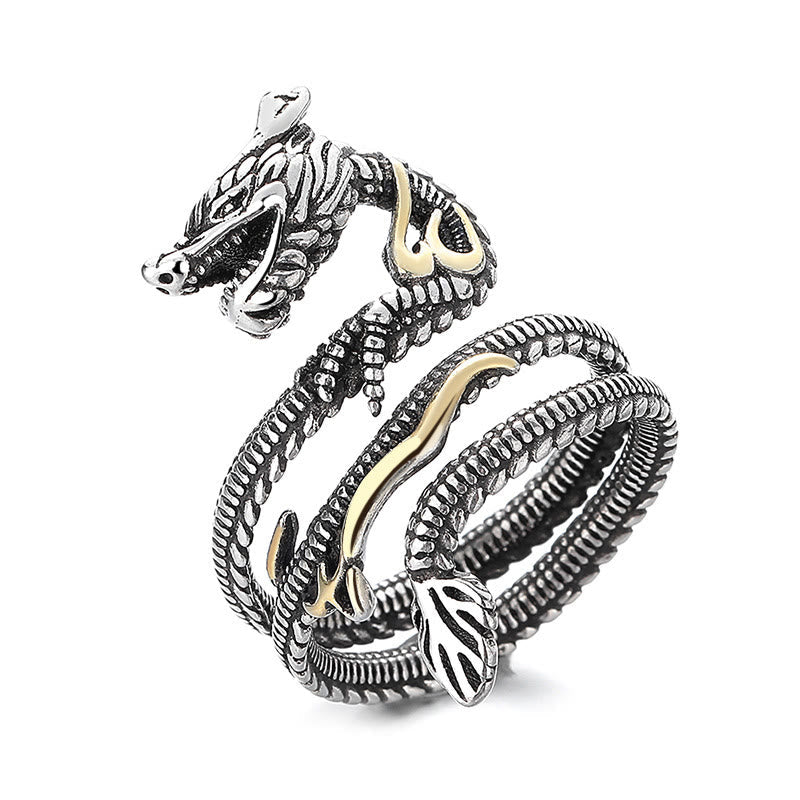 Bague vintage en cuivre Dragon Strength réglable unisexe