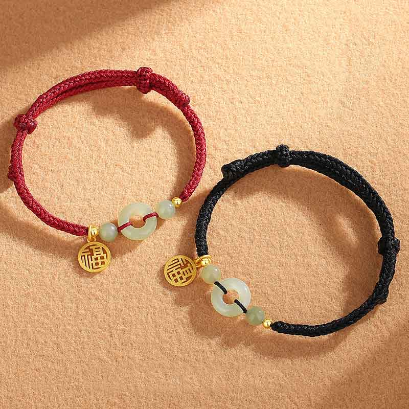 Bracelet unisexe à breloques Fu en jade Hetian avec boucle de paix