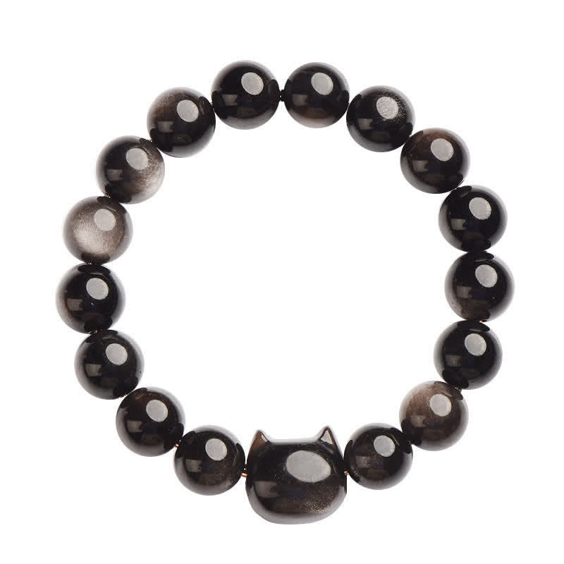 Gold Sheen Obsidian Lucky Cat Protection Bracelet