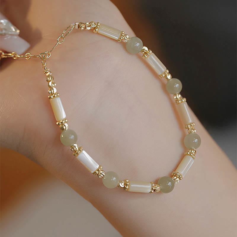 Bracelet de bénédiction en pierre de Tridacna et jade Hetian 6 mm