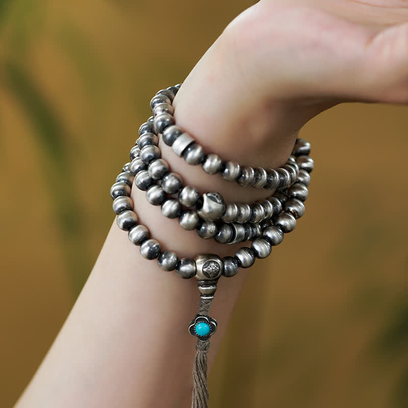 Bracelet de confiance en argent sterling avec 108 perles Mala et agate rouge turquoise