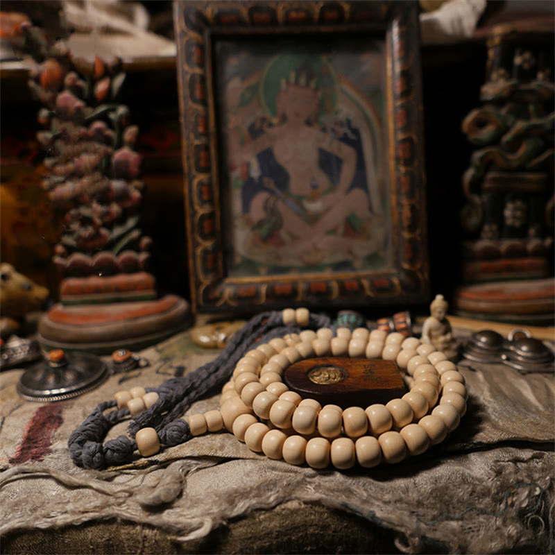 8mm Abelia Biflora Wood 108 Bead Warding Mala Bracelet