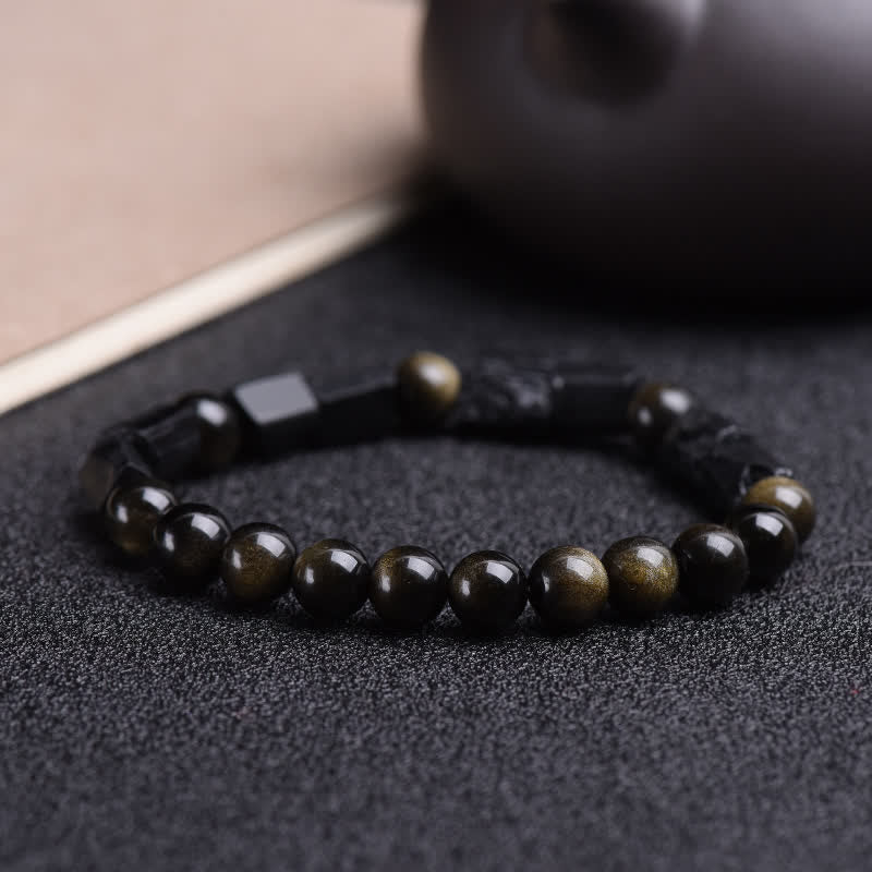 Bracelet de protection en obsidienne dorée brillante de 8 mm