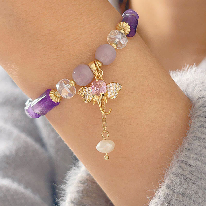 Amethyst Green Aventurine Elephant Charm Bracelet