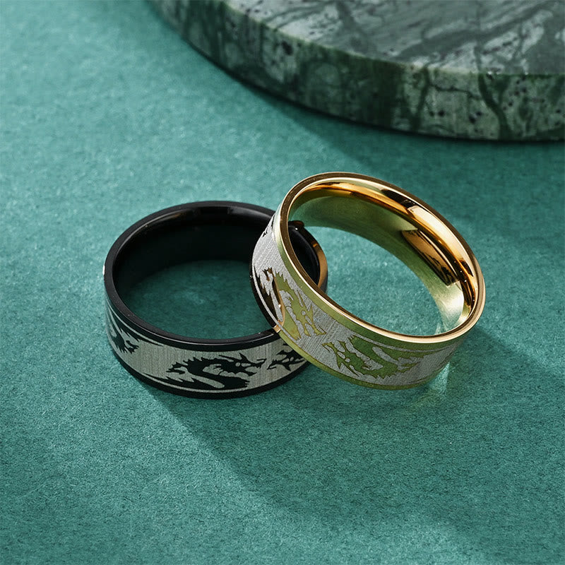 Bague de protection en acier titane de 8 mm avec dragon sculpté