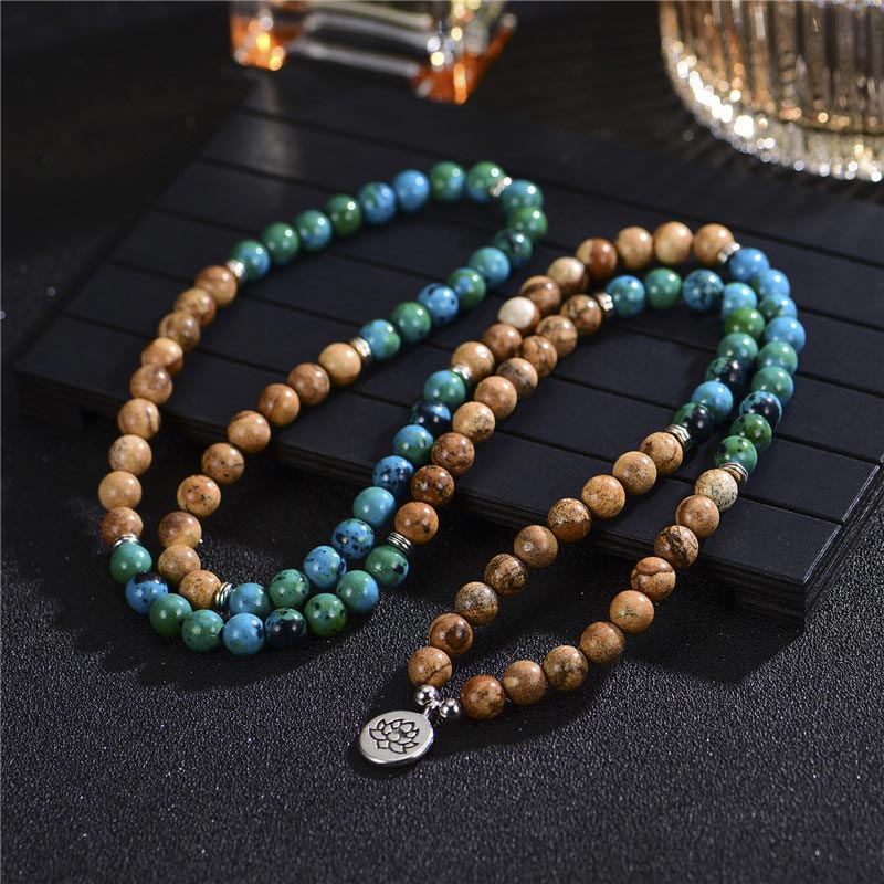 108 Beads Bodhi Seed Mala with Lotus Symbol for Meditation