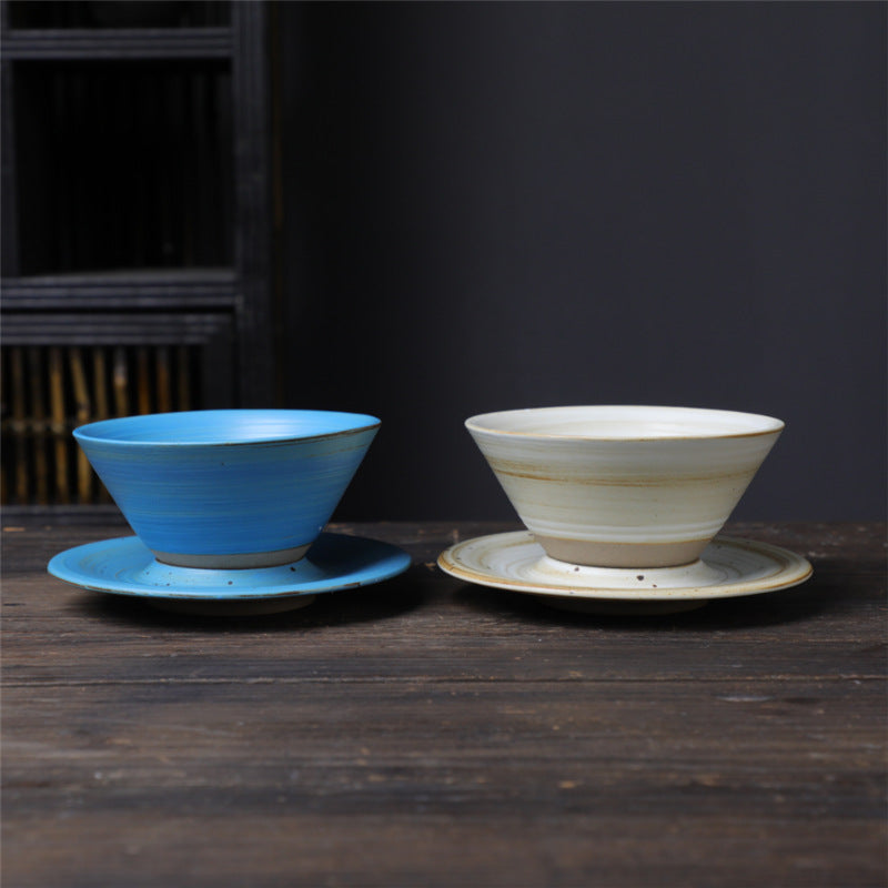 Ceramic Planet Design Coffee Mug with Saucer - Rough Pottery