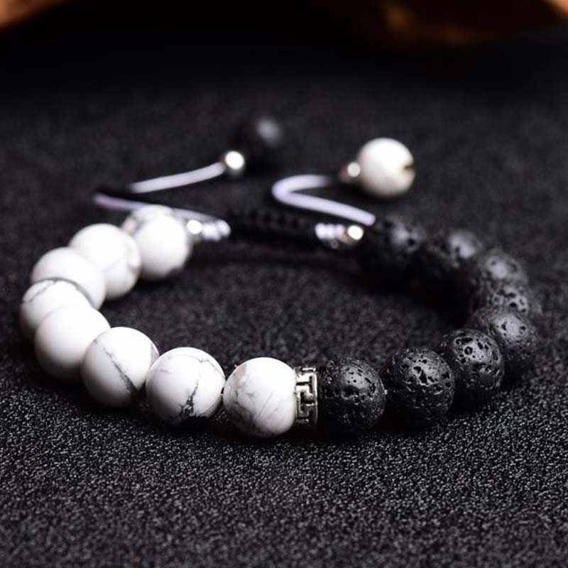 Bracelet de protection en pierre de lave Yin Yang 8 mm pour le calme