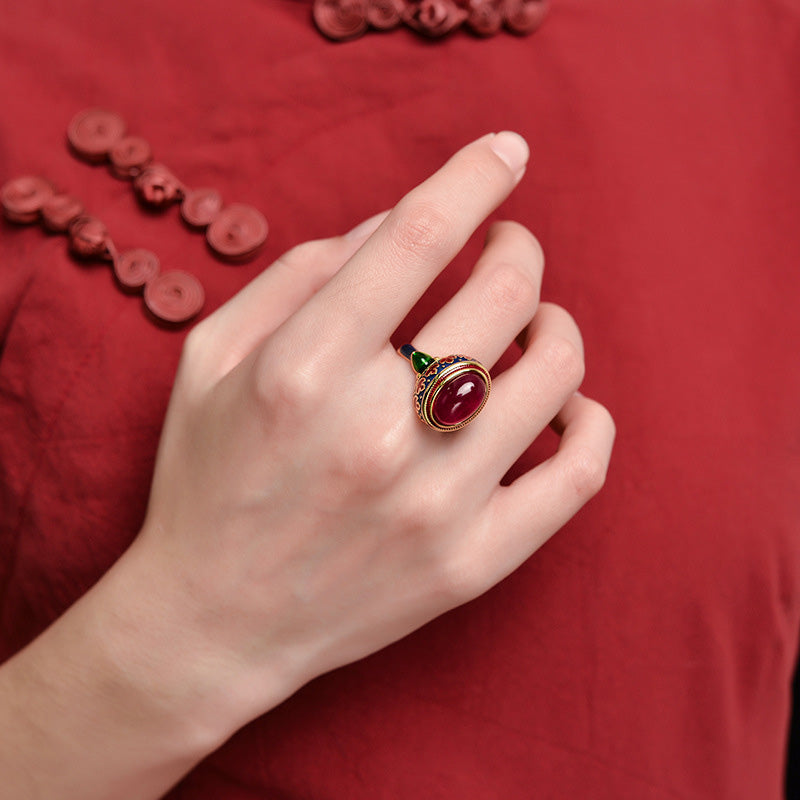 Bague courage réglable en argent et corindon rouge, bijou spirituel