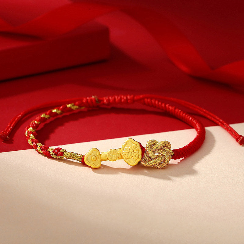 Bracelet porte-bonheur en argent sterling 999 avec personnage Fu