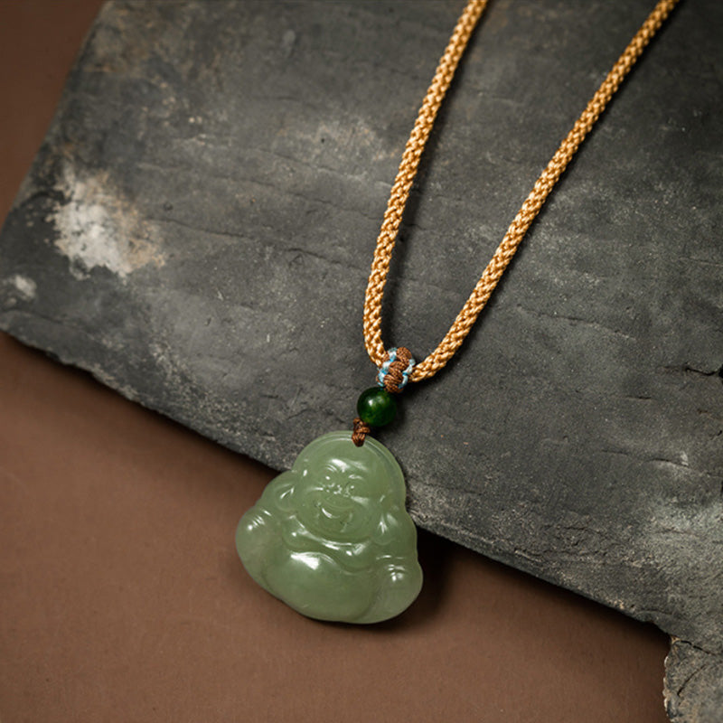 Collier de prospérité en jade et lotus du Bouddha rieur