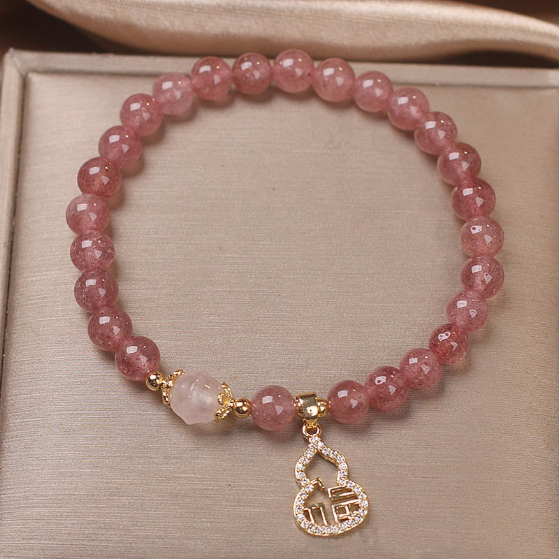 Bracelet d'énergie positive en quartz fraise avec breloque Fu